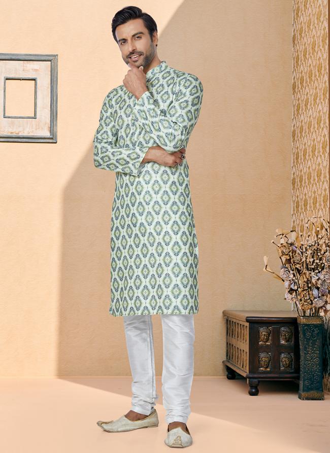 Dhupion Silk Sky Blue Festival Wear Printed Readymade Kurta Pajama